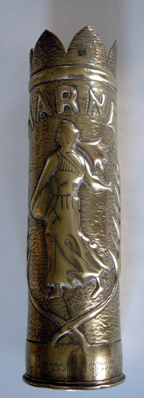 Shell The Sower. Designed by Oscar Roty&nbsp; in 1897, theme used on many French coins. MARNE and campagne 1914-1917 engraved.