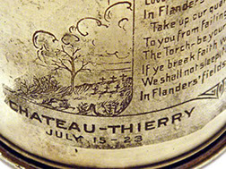 Shell IN FLANDERS' FIELDS. View of a cemetery&nbsp; at left of the poem, below: CHATEAU-THIERRY July 15-23