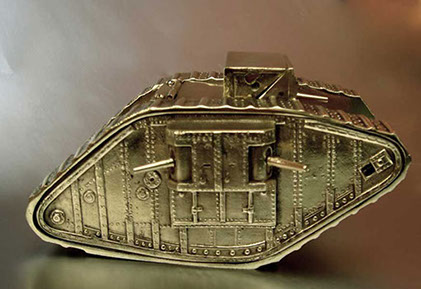Bronze inkwell as Tank MARK IV. Details of all the rivets.