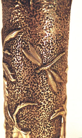 Pair of shells with belflowers and focus on dragonflies.