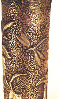 Pair of shells with belflowers and focus on dragonflies.