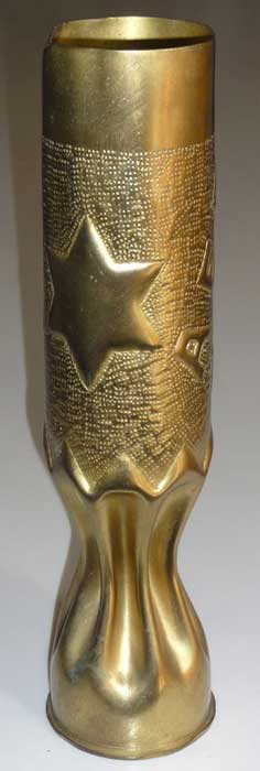 Six point star on an embossed background and a fluted body