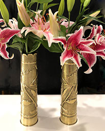 Pair of shells with scalloped tops, marked Alsace Lorraine , very shiny to brighten dark houses in rural France not yet on the grid.