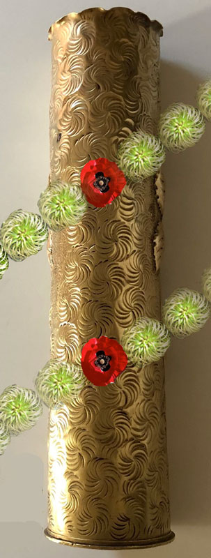 Shell embossed with Old Man's beard flowers. Real flowers garland&nbsp; added with photoshop.