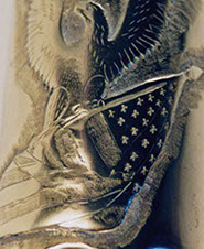 Shell American Eagle defending Flag, middle band of roundels, fluted and varnshed body.