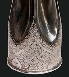 MTC Motor Transport Corps base - detail of stipled work around the fluted body