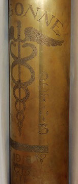 Shell engraved ARGONNE and Oct. 3 right of the Caduceus. Below: 1918. Stippling technique.