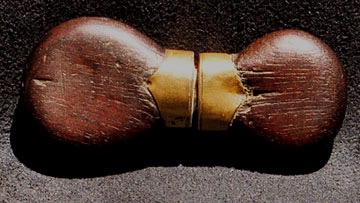 Double screwdriver, in wood and brass casing. Makeshift tool, 3" long.