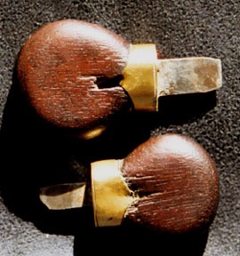 Double screwdriver in wood and brass casing. Makeshift tool 3" long.