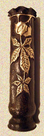Embossed and darkened background, branch and leaves of horse chestnut, top flared.